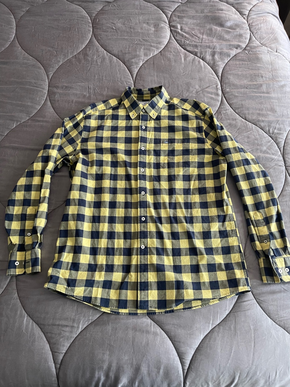 Southern Tide Yellow and Navy Check Button-Down Shirt